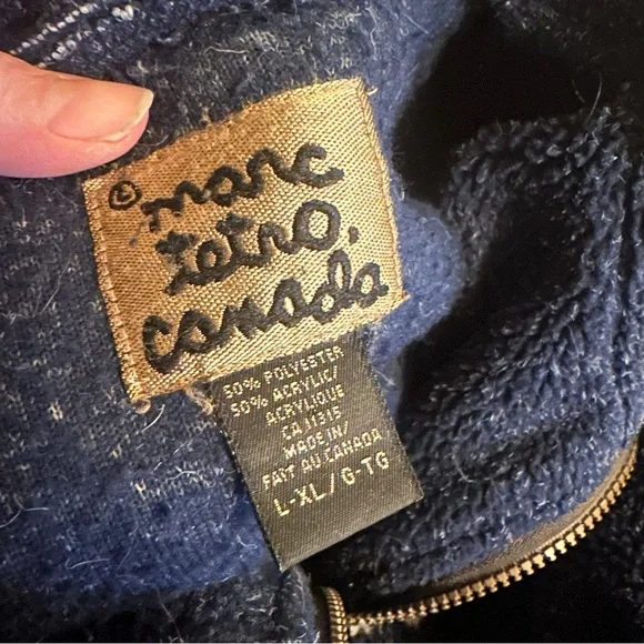 Vintage Marc Tetro Canada Tag Huskies Navy Fleece Wool Jacket Size XL - Picture 10 of 11